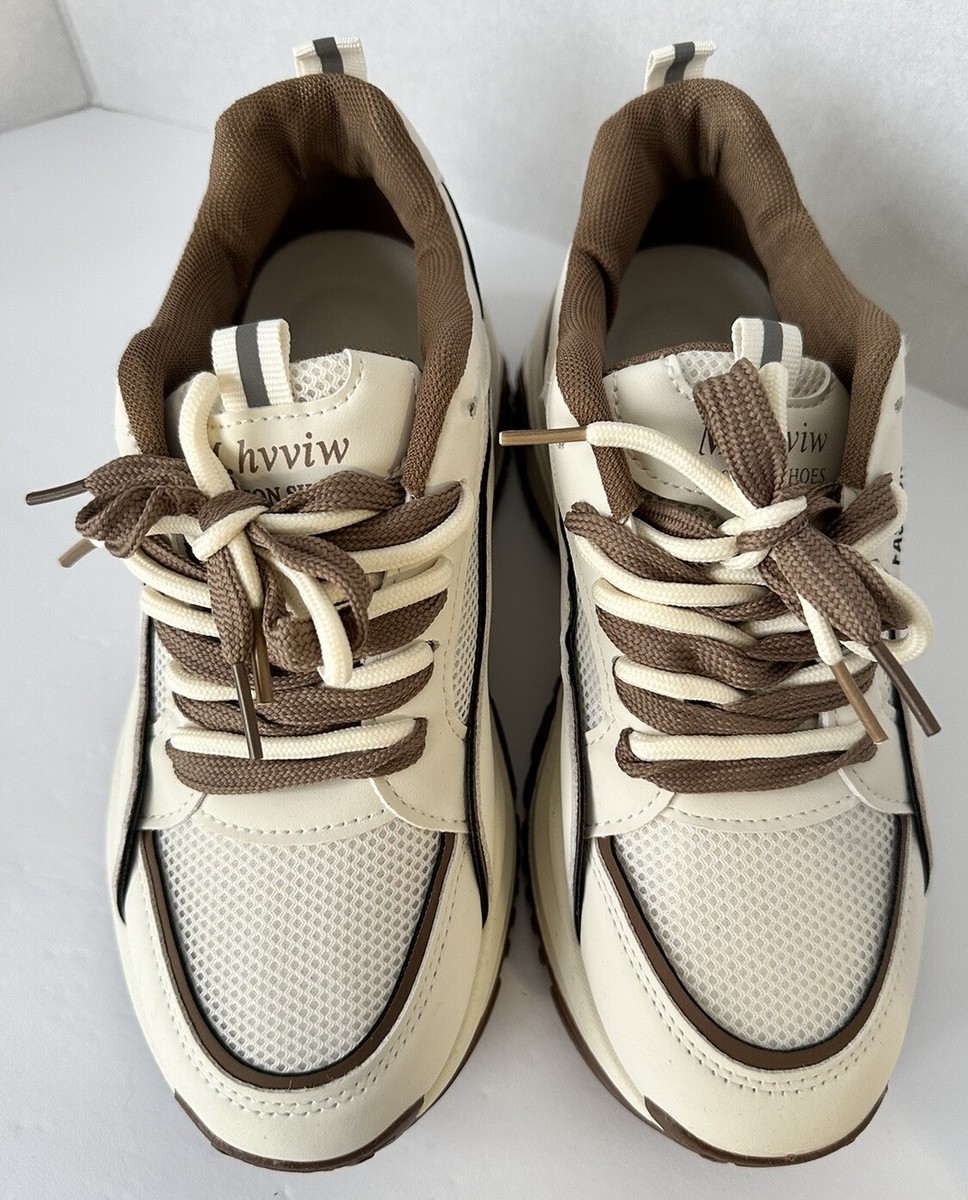 Brand New Women Beige Brown Sneakers Athlete Platform Shoes 