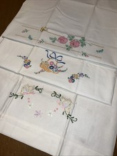 3 PR 6 VTG Hand Embroidered Pillowcases Floral Butterfly Cottagecore Set