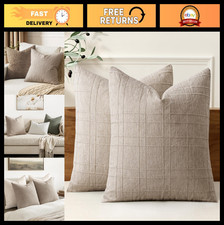 Decorative Linen Check Throw Pillow Covers Set of 2 - 18x18 Farmhouse Boho Decor