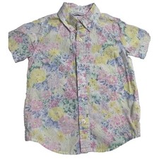 Janie and Jack Shirt Boys Size 4 Floral Short Sleeve Easter Poplin