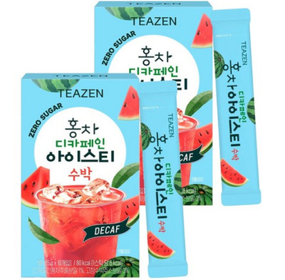TEAZEN Decaf Zero Sugar Watermelon Black Tea Iced Powder 5g x 10 Sticks 2 Pack