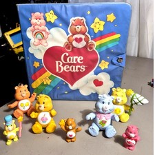 VTG 1983 Care Bear 8 PC Lot 7 Figures 4 Poseable 3 Mini Story Book Travel Case