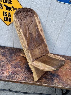 Vintage African Tribal design Hand Carved Wooden Palaver Birthing Chair