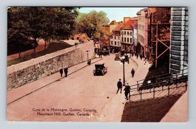 Quebec Canada, Cote de la Montagne, Mountain Hill, Gents, Autos Vintage Postcard