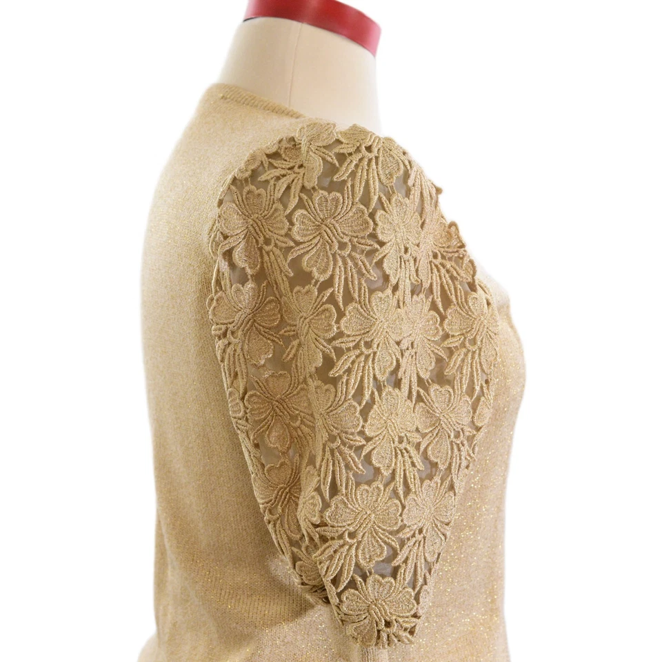 Conjunto de falda tejida de lana vintage años 80 para mujer L dorado metálico tejido encaje vacaciones Navidad Foto 4 de 4