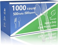 1000 Count Plastic Silverware Heavy Duty 500 Forks 500 Spoons  Shatterproof