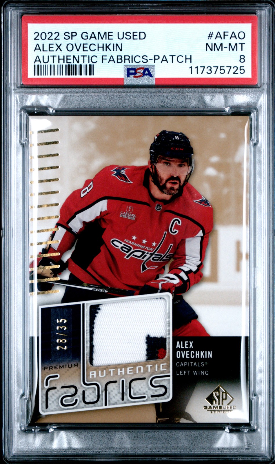 2022 SP Game Used Authentic Fabrics Alex Ovechkin #AFAO Patch 28/35 PSA 8