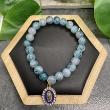 6.5 Plus Stretch Bracelet Stone/Glass Bead Lady Guadeloupe Virgin Mary New B82