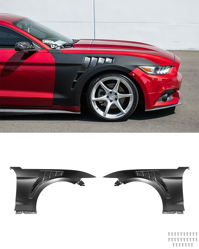 For 15-17 Ford Mustang S550 GTD Style Primed Black Front Side Vented Fenders
