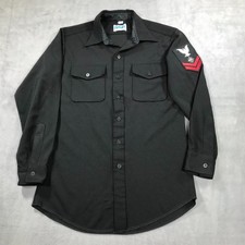Vintage US Navy Shirt Mens 15.5 x 33 Black Uniform Sailor 70s USA Made Military