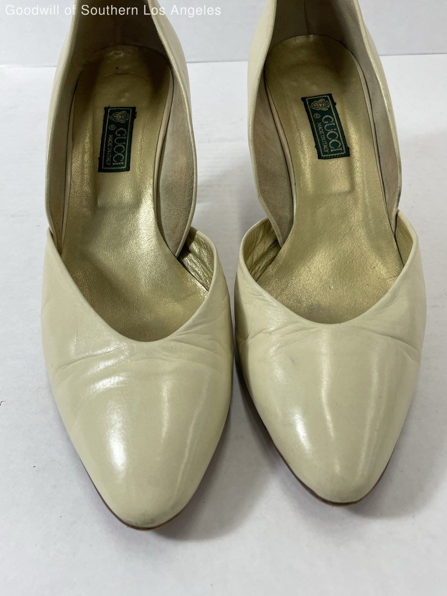 Authenticated Vintage Gucci Women's Cream Leather D'Orsay Pointed Toe EU 38.5 thumbnail 3