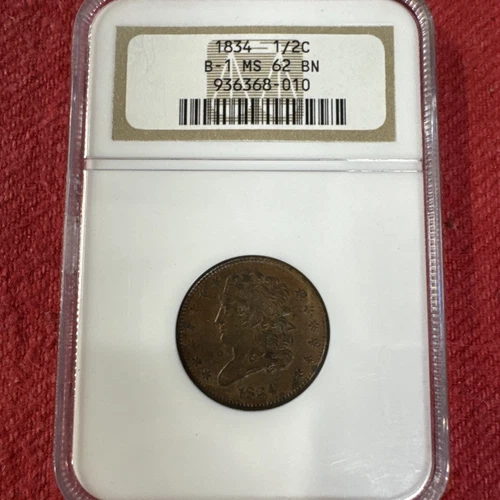 1834 Classic Head 1/2 Half Cent NGC MS 62 BN
