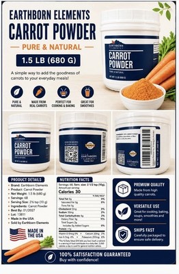 Earthborn Elements Pure & Natural Carrot Powder, Made in USA, 1.5 lb (680g)