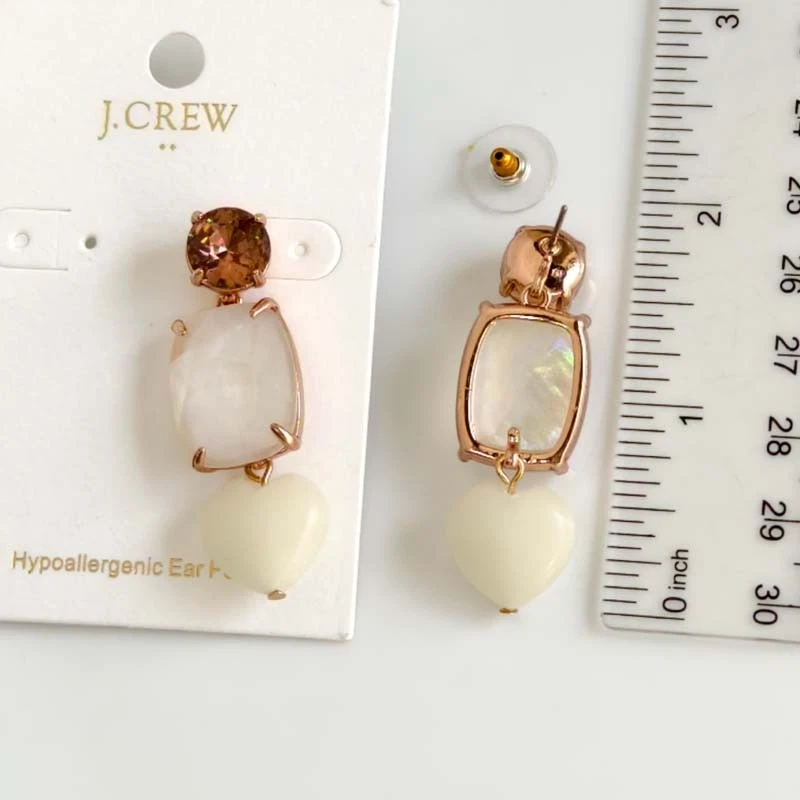Nuevos pendientes colgantes de corazón de cristal Jcrew de 5 cm elegantes para mujer fiesta vacaciones joyería regalo Foto 4 de 4