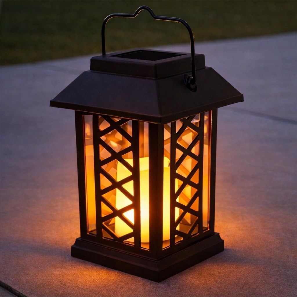 17cm Solar LED Flickering Flame Amber Candle Outdoor Hanging Table