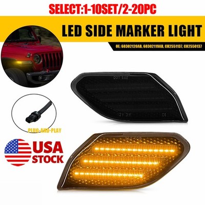 2-20X For 2018-on Jeep Wrangler JL Smoked Lens Front Side Marker Light Amber LED