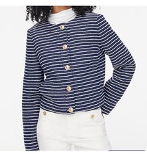 J. Crew Tweed Lady Jacket in Navy Blue and White Stripe with Gold Buttons Sz. 6P