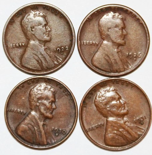(4) Lincoln Cents - 1922D(Fine) 1926S(VG) 1930S(XF) 1931D(XF) - #9957D