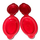 4 Fiestaware Oval Individual Baking Dishes Scarlet Red 9"x6” Bowl Soufflé USA