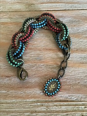Vintage Konplott thick chainlink turquoise and red bead bracelet