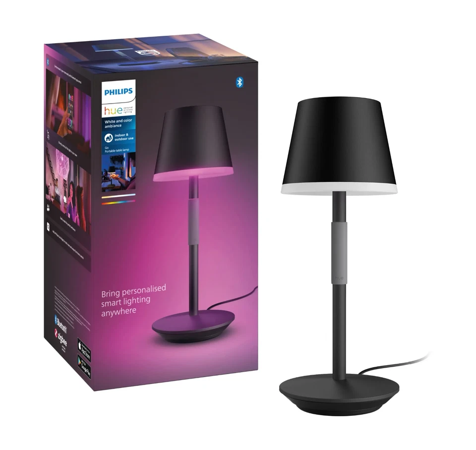 Philips Hue Go Lampada da Tavolo Nera Portatile Mobile LED Smart 370lm Batteria 35cm