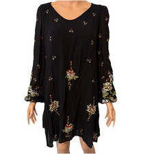 Free People Mia Gauze Embroidered Mini Dress Small Oversized Boho Festival