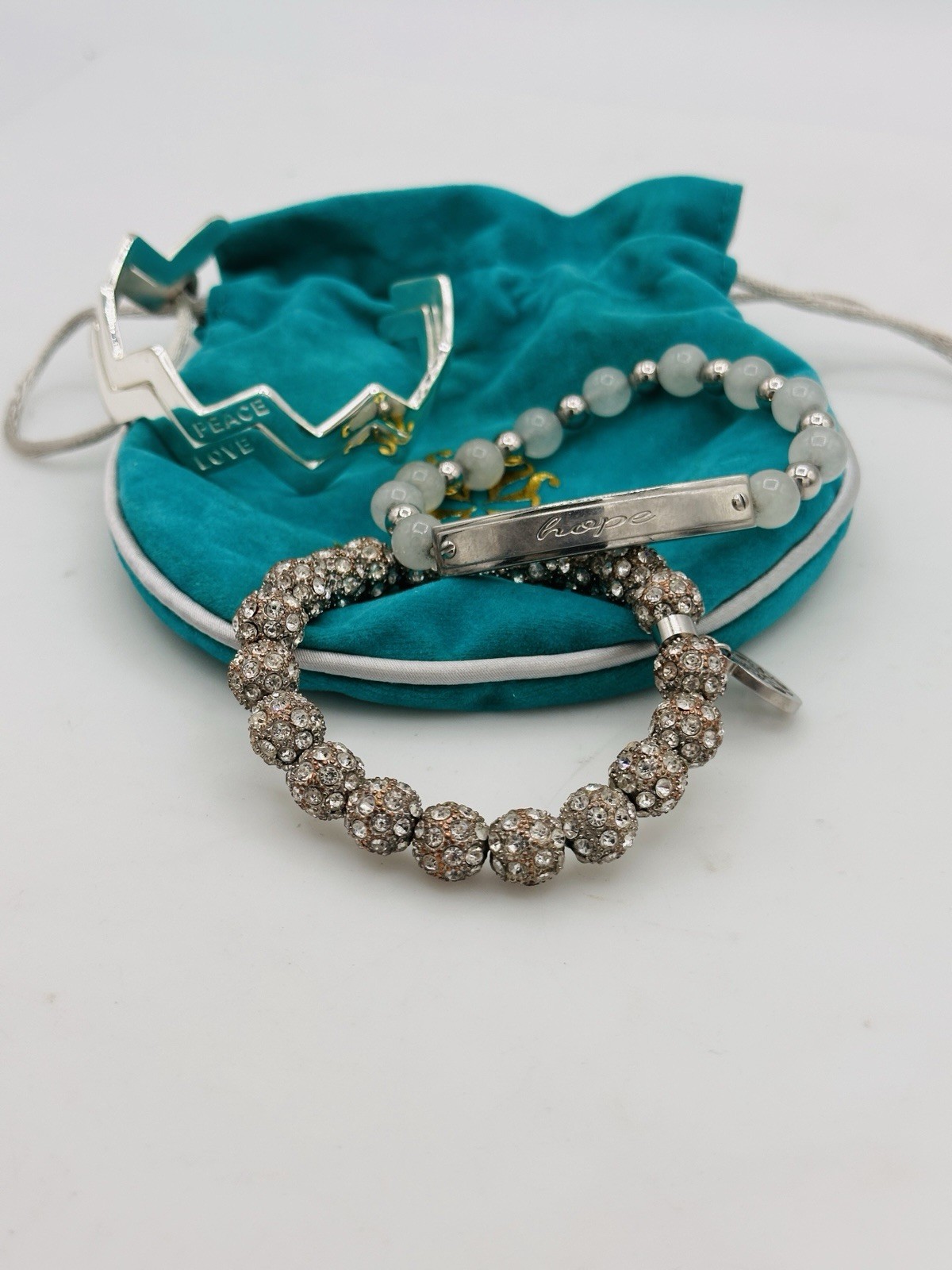 Rustic Cuff 4pc Bracelet Stack Hope Crystal Peace… - image 3