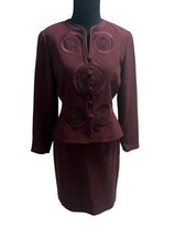 Vintage Adrianna Papell Skirt Top Set Skirt Suit Embroidered Burgundy SZ 4P