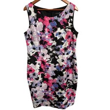 Black Label by Evan Picone Pink Purple Black Floral Sleeveless Dress Women's 14