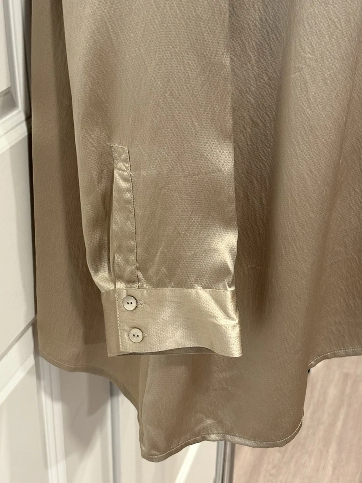 Camisa Eileen Fisher 100 % seda abotonada metálica dorada talla 2X oficina vacaciones Año Nuevo Foto 2 de 4