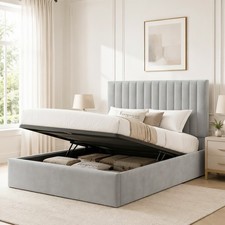 Image of Low Profile Ottoman Storage bed Frame Upholstered Plush Velvet - Lined Headboard