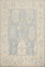 Vegetable Dye Transitional Oushak Area Rug 8x10 Ft Light Grey Floral Wool Carpet