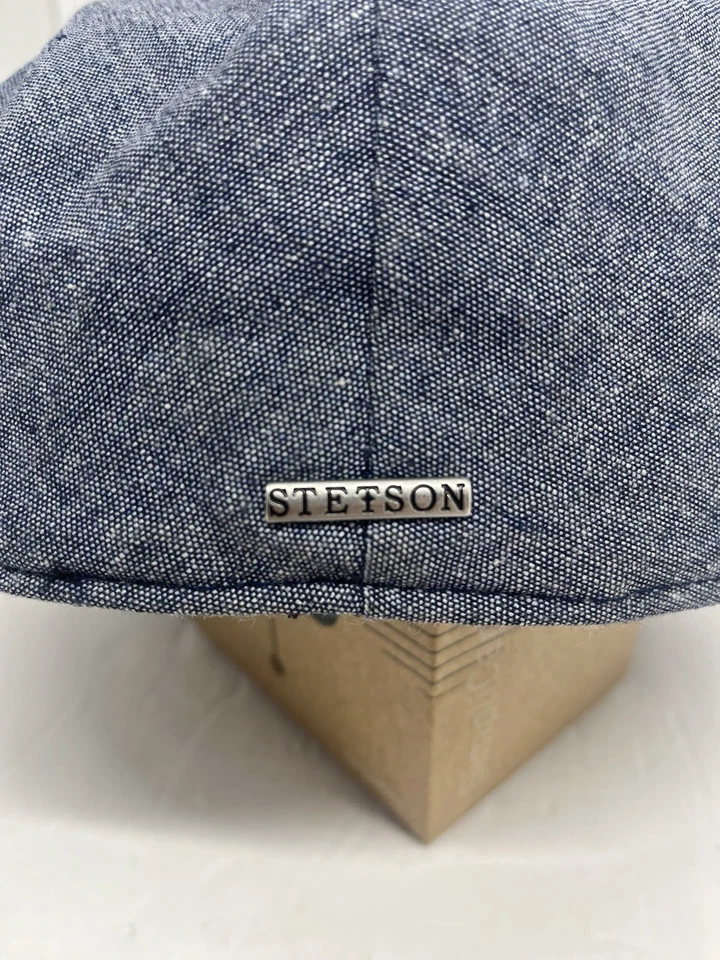 Stetson Azul Lino Algodón Conducción Cabbie Newsboy Sombrero Gorra Grande Forro Pestaña Naranja Foto 4 de 4