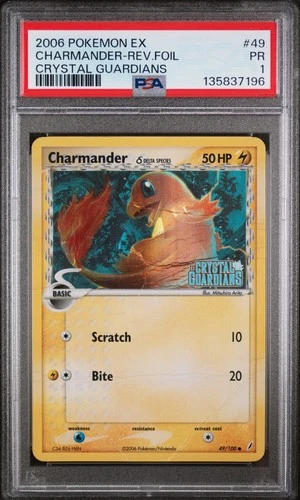Charmander Reverse Holo 49/100 Crystal Guardians Pokemon PSA 1