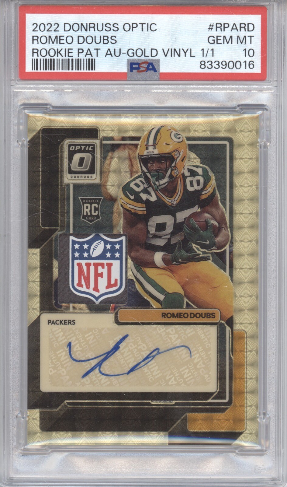Romeo Doubs Panini Donruss Optic Rookie Patch Autographs #RPARD Gold Vinyl 1/1
