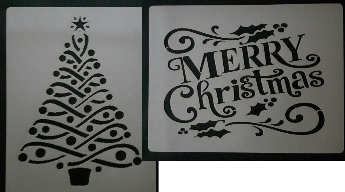 Christmas Tree & Merry Christmas words snow spray stencils Mylar 350 micron | eBay christmas-tree-merry-christmas-words-snow-spray-stencils-mylar-350-micron-ebay