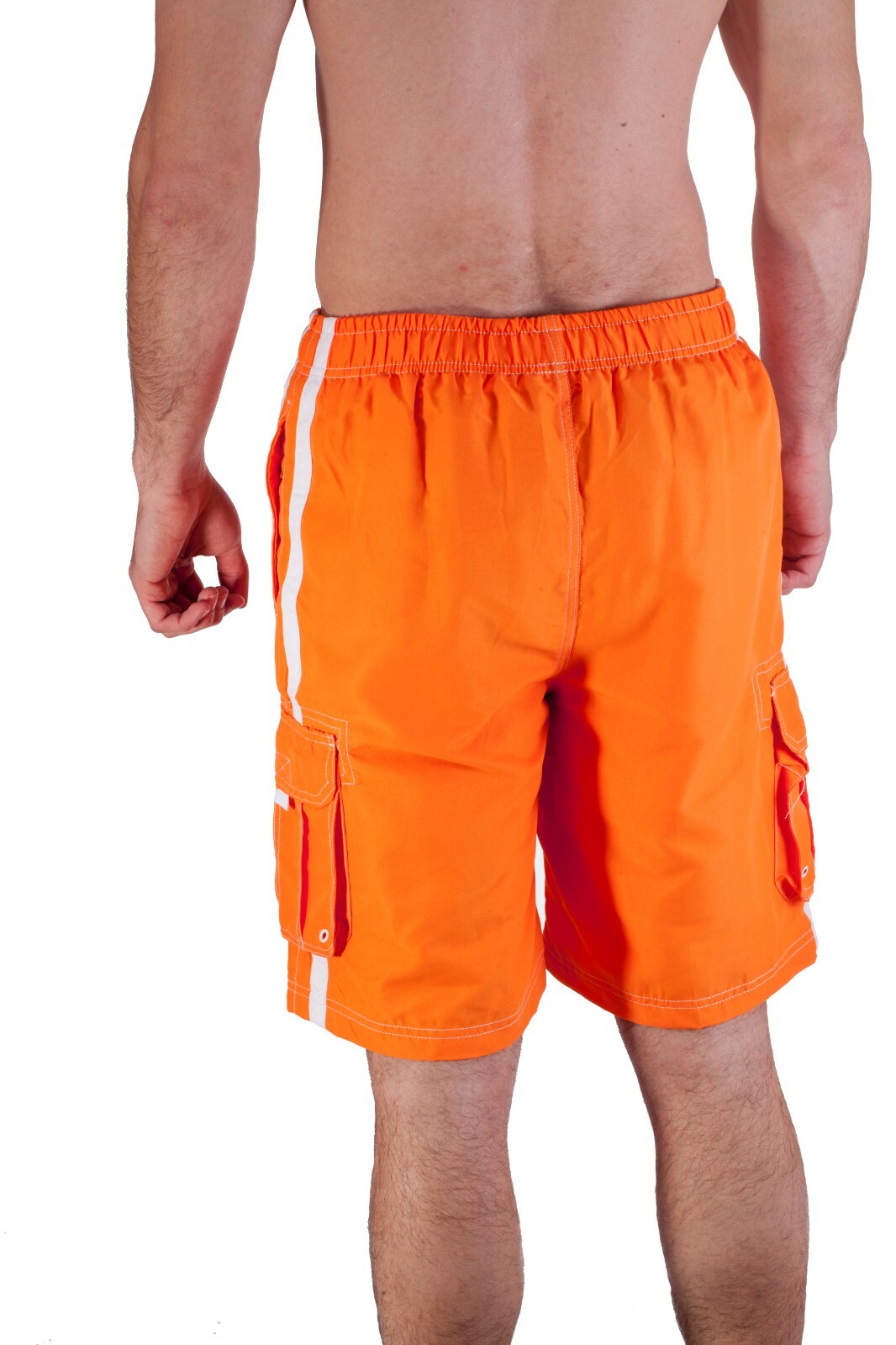 2 PACK Mens Long Swim Trunk with Cargo Pockets, Quick Dry, Orange, XL