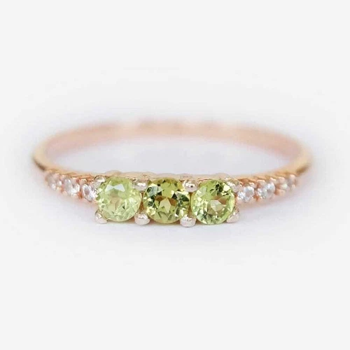 Peridot Moissanite Band Ring 14k Yellow Gold Finish Jewelry