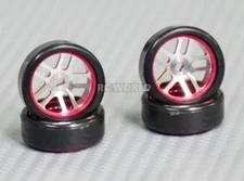 1/28 Mini Z Aluminum Drift Rim Set Front + Rear 20x8mm w/ Drift Tires -RED-
