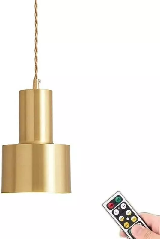 KEFA Modern Battery Operated Pendant Light Gold with Remote 1 Pack Non Hardwired