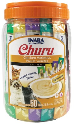 INABA Churu Cat Treats Grain-Free  0.5 Ounces Each Tube 50 Tubes Chicken Variety