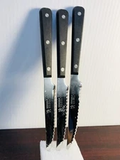 (3) 5" serrated knives knife cutlery HENCKELS EVERSHARP Kitchen Food Sharp