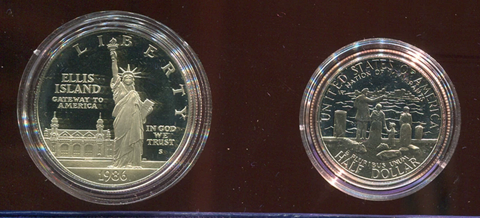 US MINT 1986 2 PC. STATUE OF LIBERTY COINS 90% SILVER DOLLAR & CLAD D74) PF - Image 2 of 3