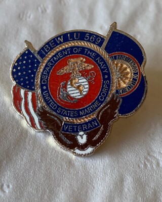 VINTAGE IBEW LOCAL UNION LAPEL PIN LU 569 Veteran USMC USA California.