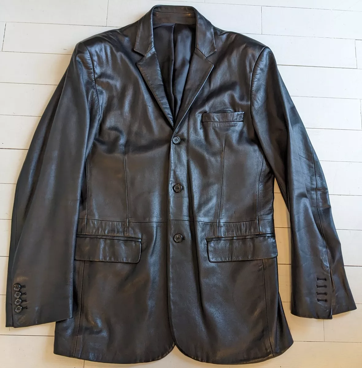 NICOLE FARHI Leather Blazer JACKET Size MED Beautiful Classy