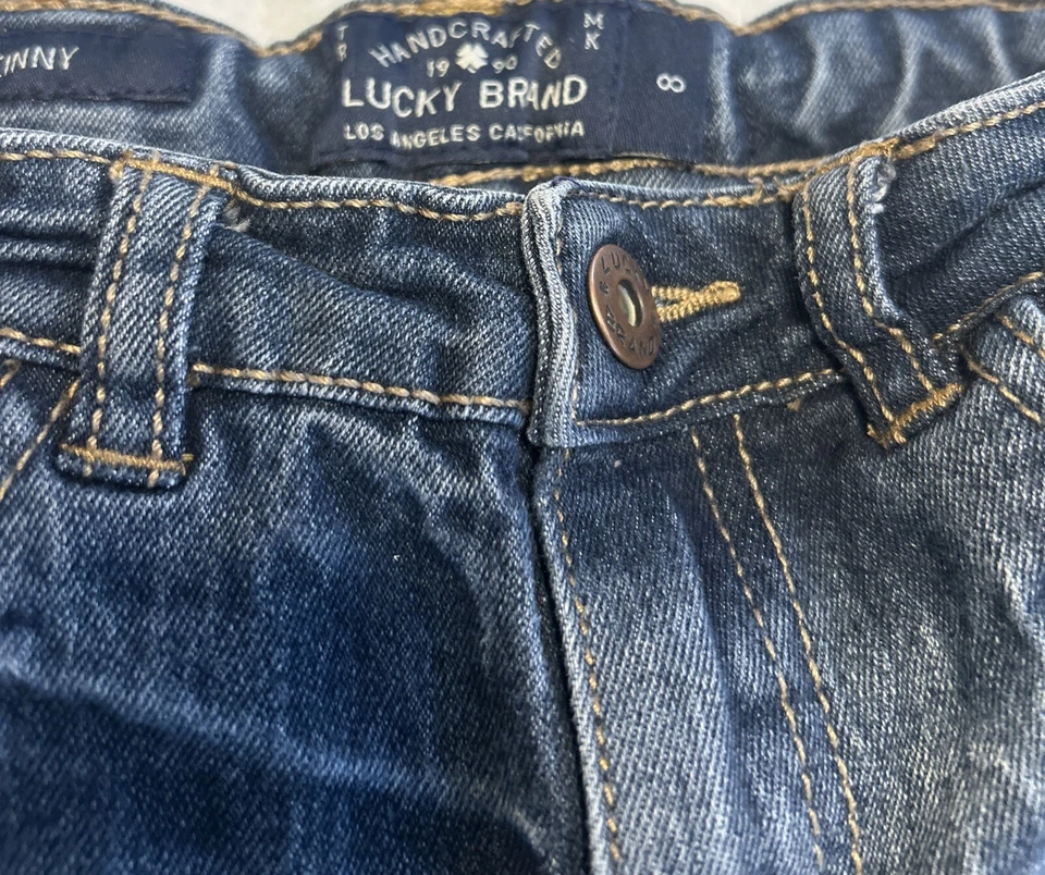 Jeans Lucky Brand Niñas 8 Azul Zoe Ajustado Cintura Ajustable Denim Desteñido Preppy Foto 4 de 4