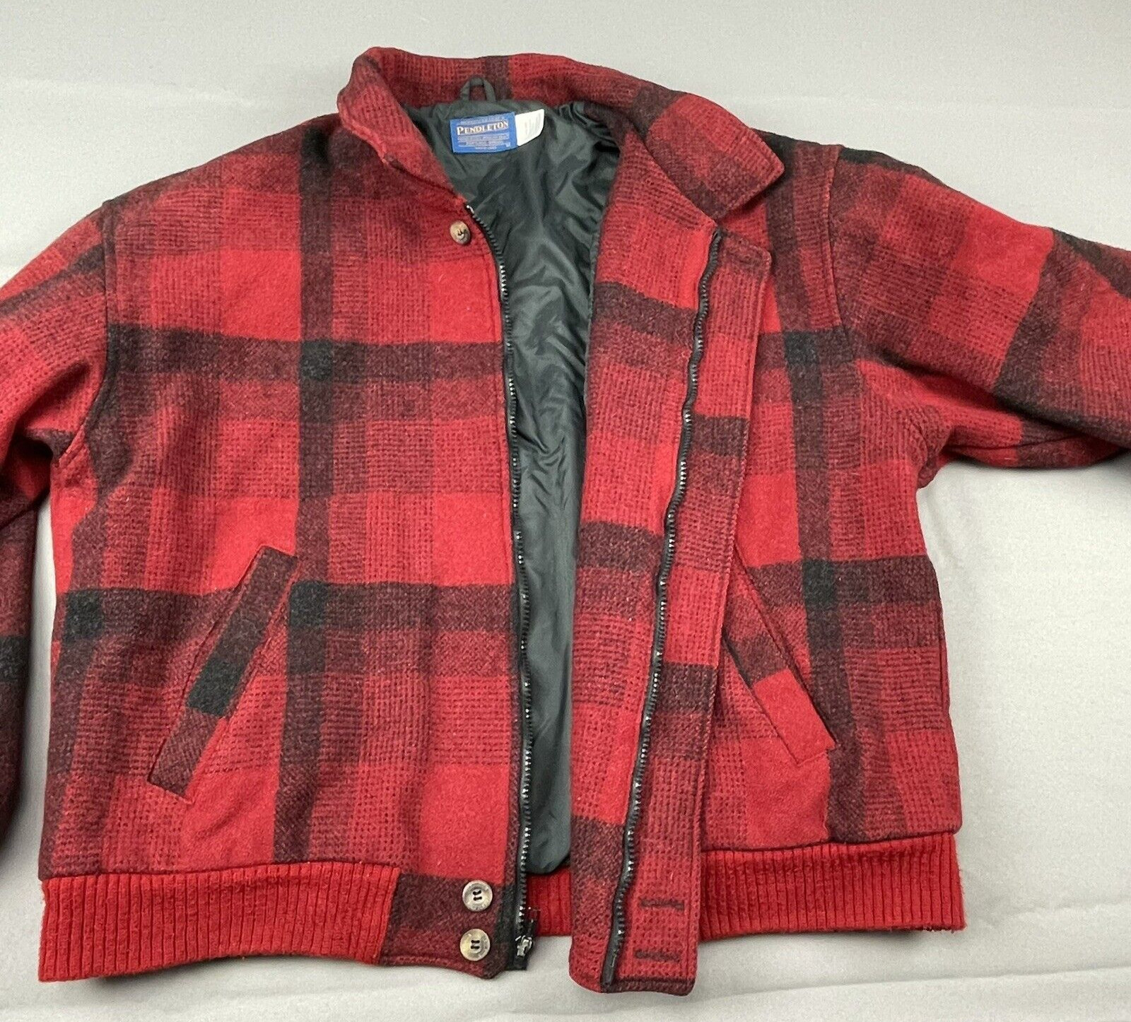 PENDLETON Jacket Full Zip 100% Virgin Wool Red & … - image 5