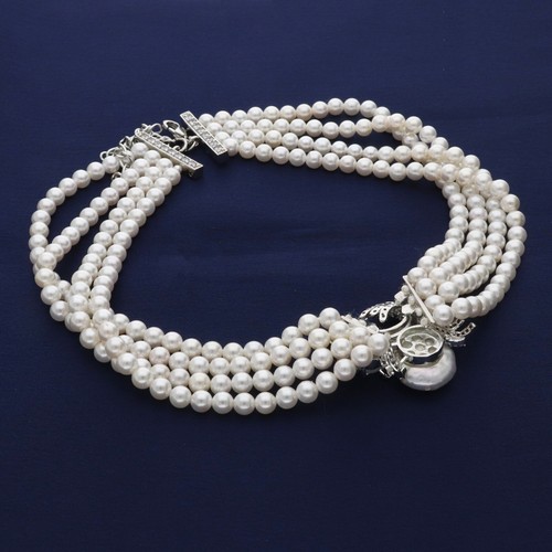 Luxus Cz Halsband und Ohrringe Set Mit Perlen Und Kristall Akzent Ring - Bild 7 von 12