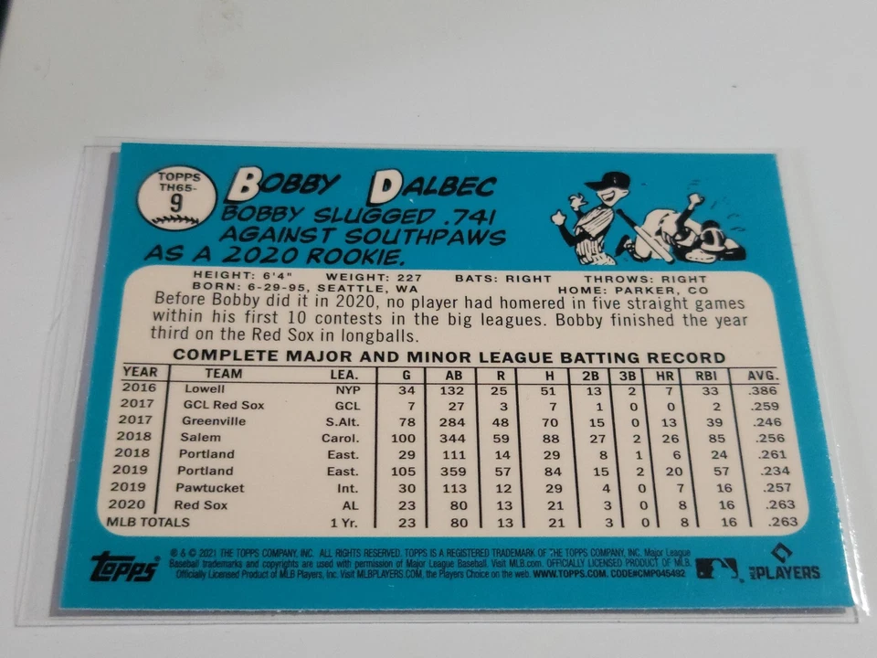 BOBBY DALBEC 2021 Topps Chrome Rookie #TH65-9. RED SOX - Image 2 of 2