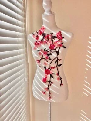 LACE IN USA Pink Sakura Applique (29” x 10”) Big Patch Embroidered Flowers, Dance Costume